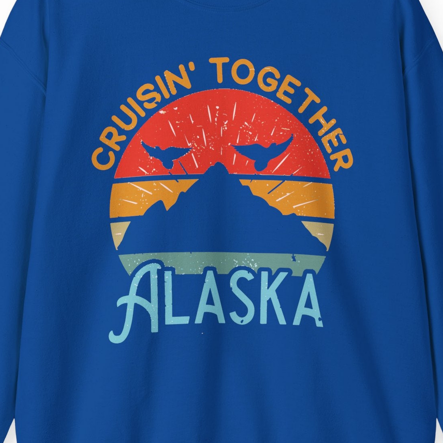 Retro Alaska Cruise Shirt Sweatshirt – Royal – Alaska Cruise Shirts Close Up