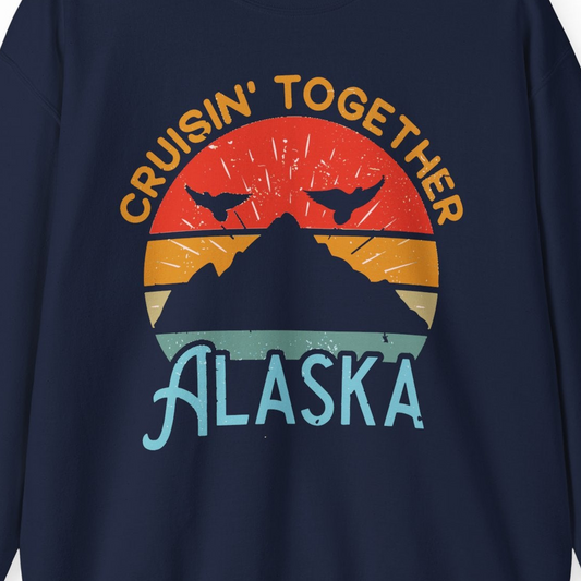 Retro Alaska Cruise Shirt Sweatshirt – Navy – Alaska Cruise Shirts Close Up
