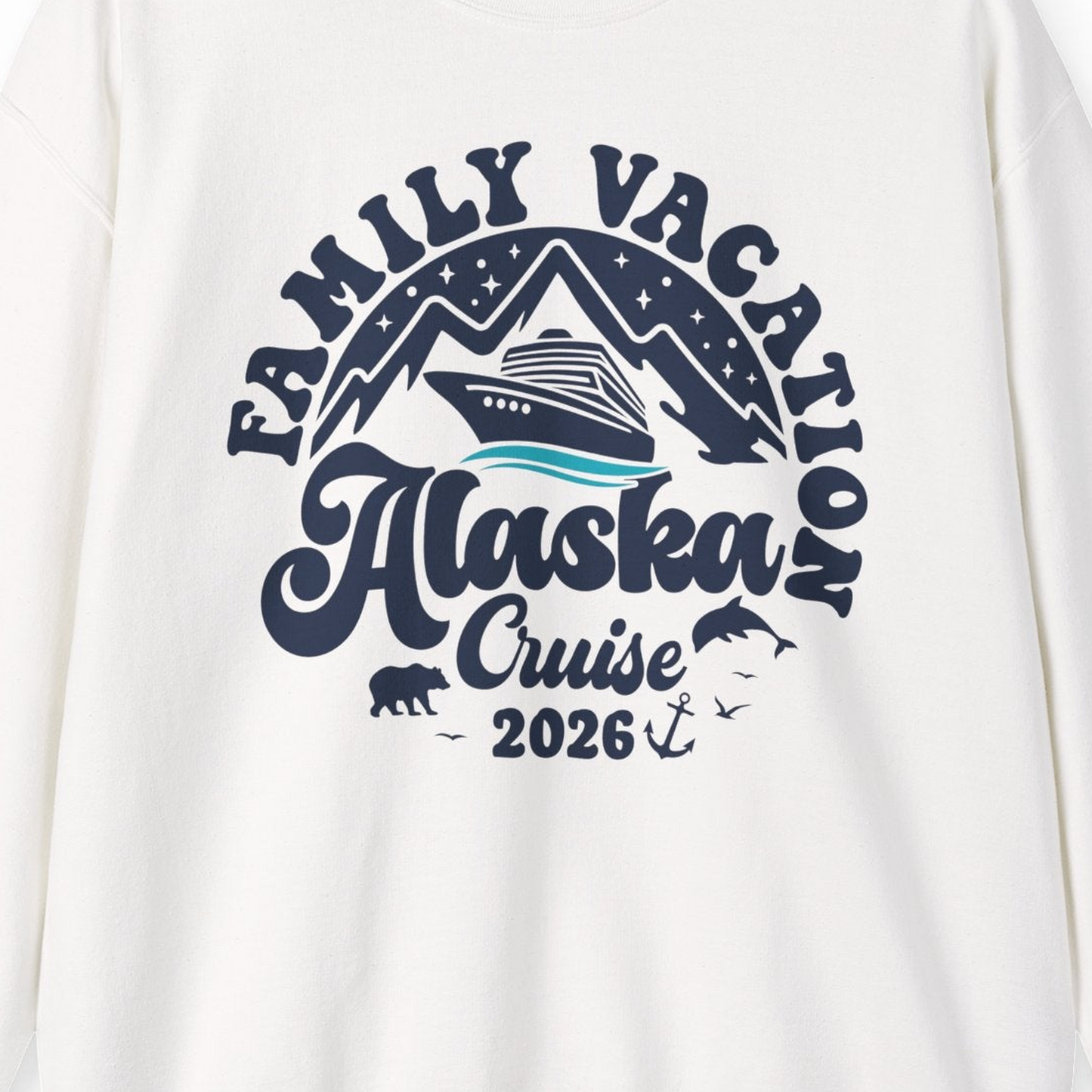 Alaska Family Cruise Shirt Sweatshirt – White – Alaska Cruise Shirts Close Up