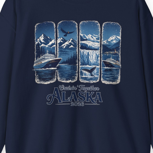 Alaska Cruise Adventure Shirt Sweatshirt – Navy – Alaska Cruise Shirts Close Up