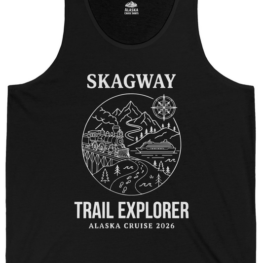 Skagway Trail Explorer Alaska Cruise Scenic Adventure Shirt — Tank Top Tank Top – Alaska Cruise Shirts Close Up