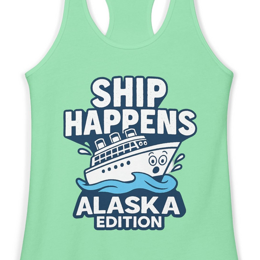 Ship Happens Alaska Cruise Shirt Tank Top – Alaska Cruise Shirts Close Up