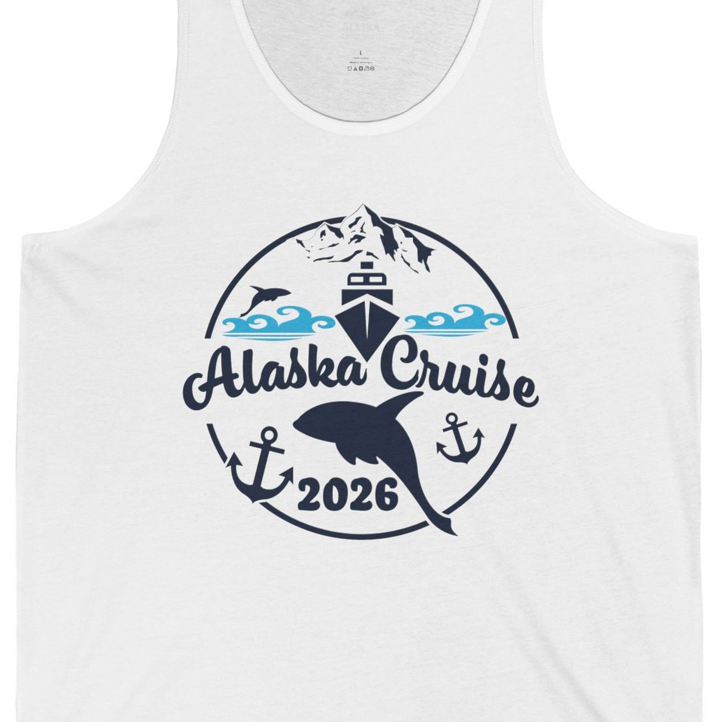Alaska Cruise 2026 Shirt Tank Top – White – Alaska Cruise Shirts Close Up