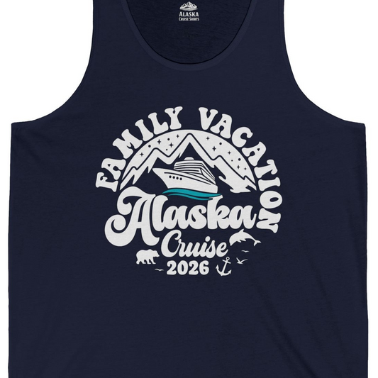 Alaska Family Cruise Shirt Tank Top – Navy – Alaska Cruise Shirts Close Up