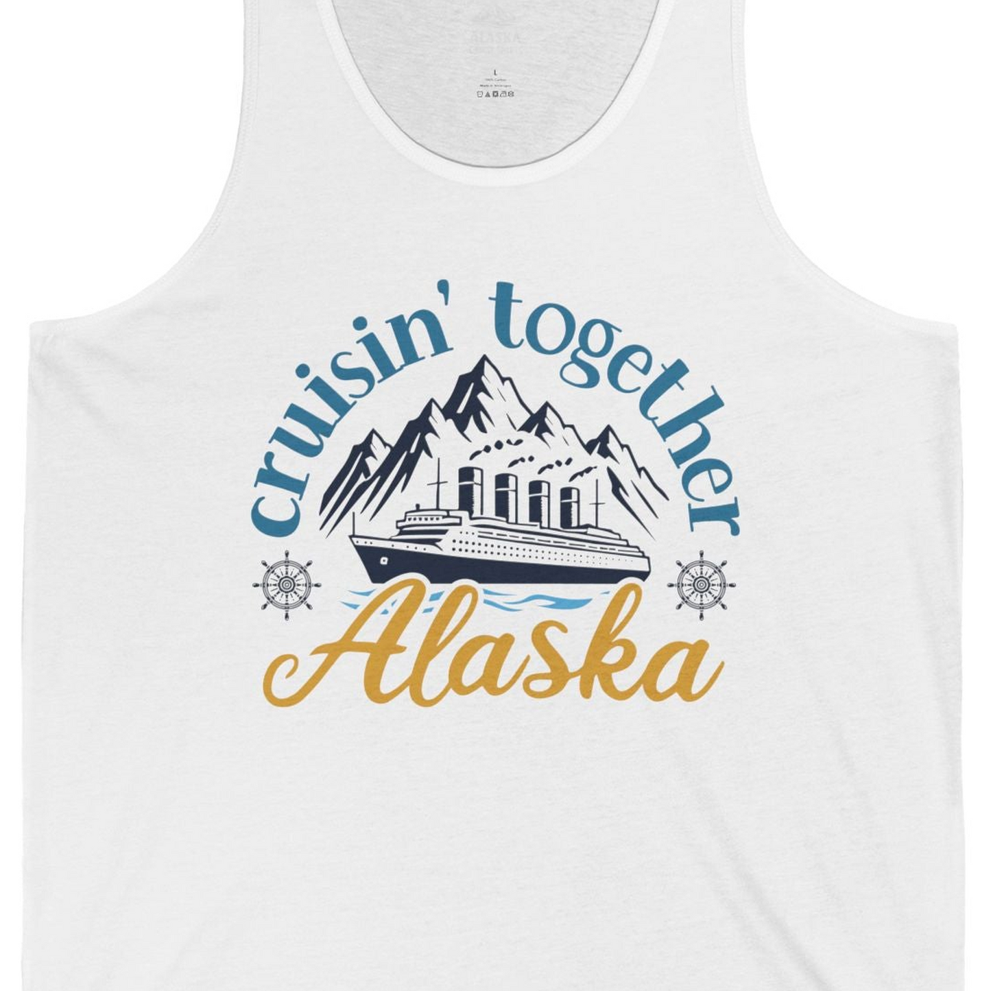 Alaska Cruise Adventure Shirt Tank Top – White – Alaska Cruise Shirts Close Up