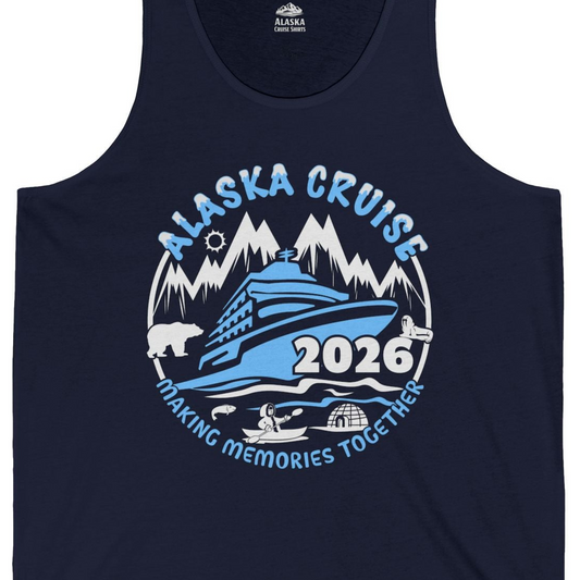 Alaska Cruise 2026 Shirt Tank Top – Navy – Alaska Cruise Shirts Close Up