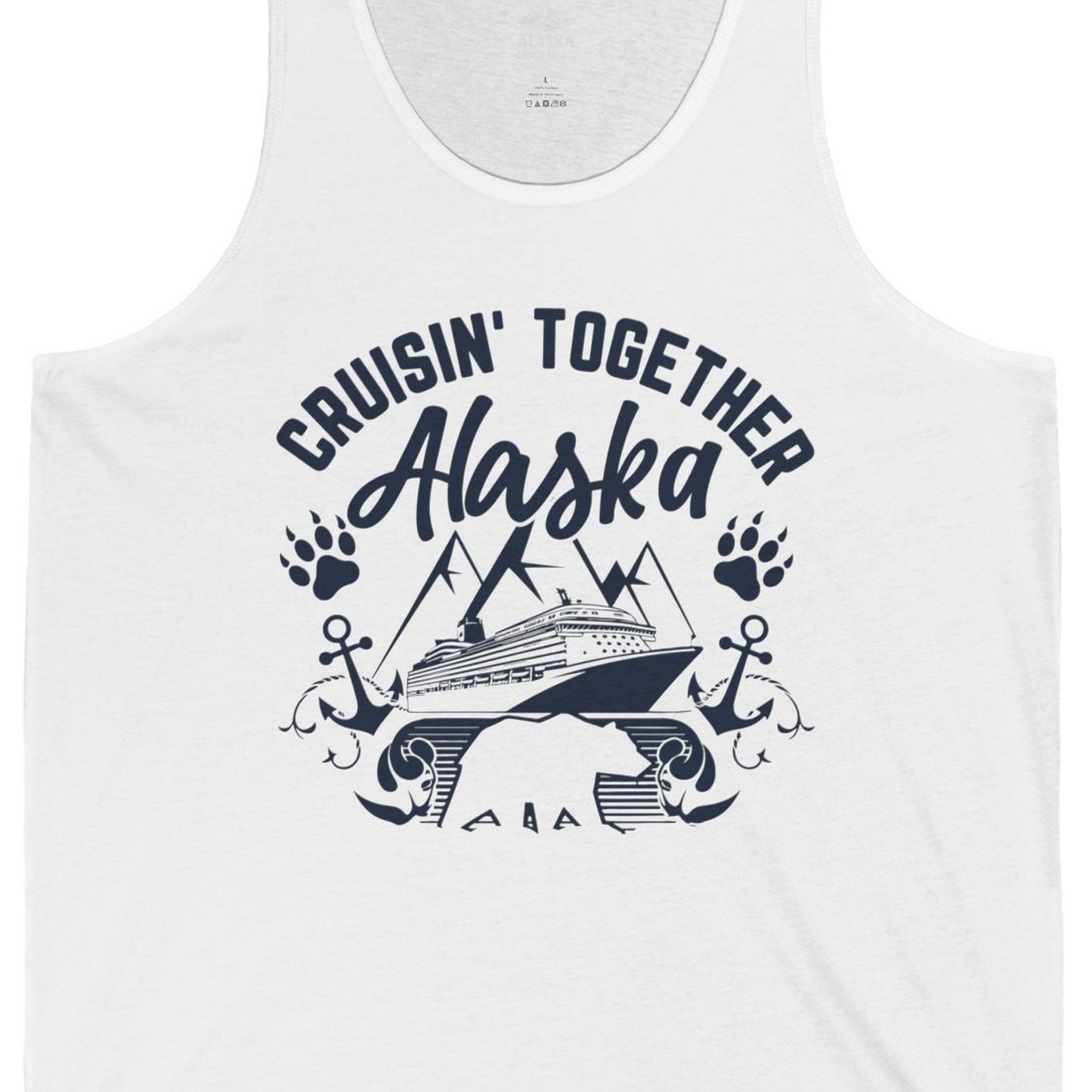 Alaska Cruise Adventure Shirt Tank Top – White – Alaska Cruise Shirts Close Up