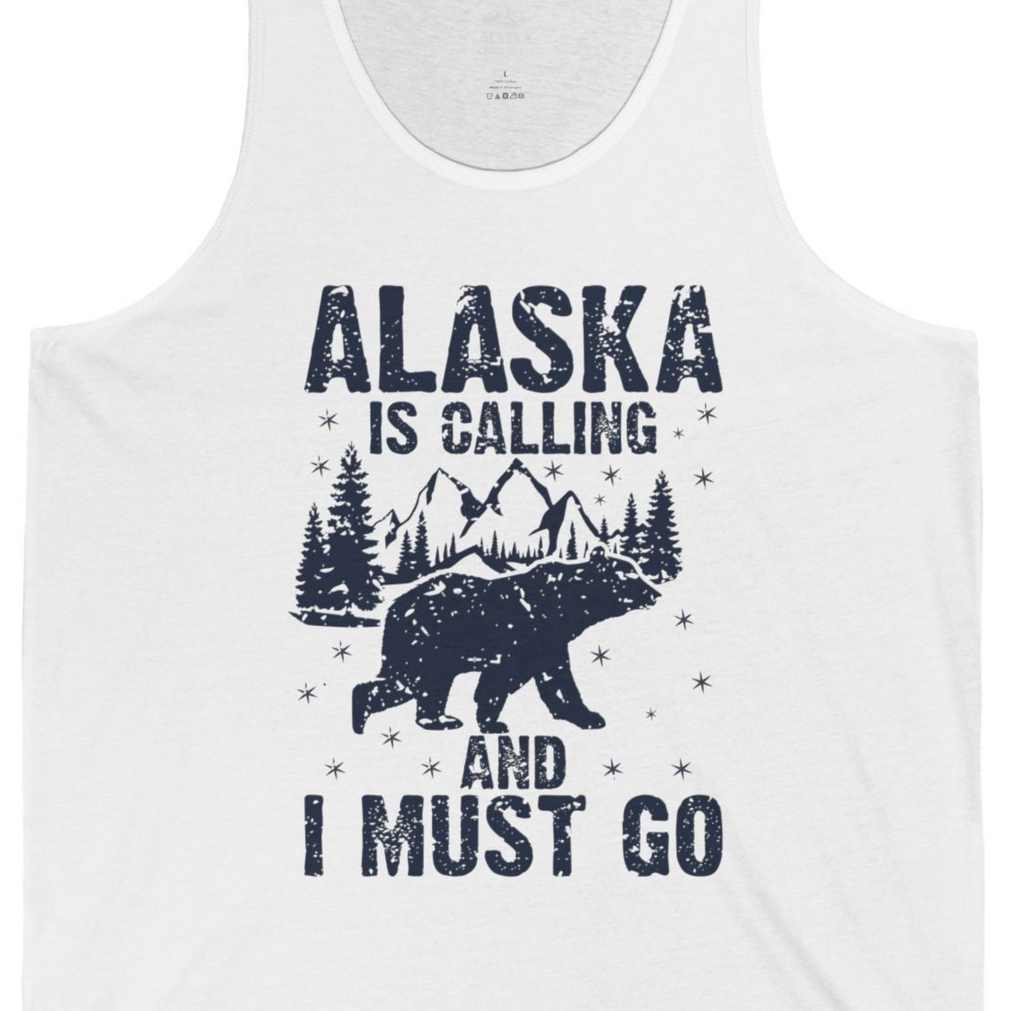 Alaska Is Calling Bear Mountain Wilderness Adventure Vintage Shirt — Tank Top Tank Top – White – Alaska Cruise Shirts Close Up