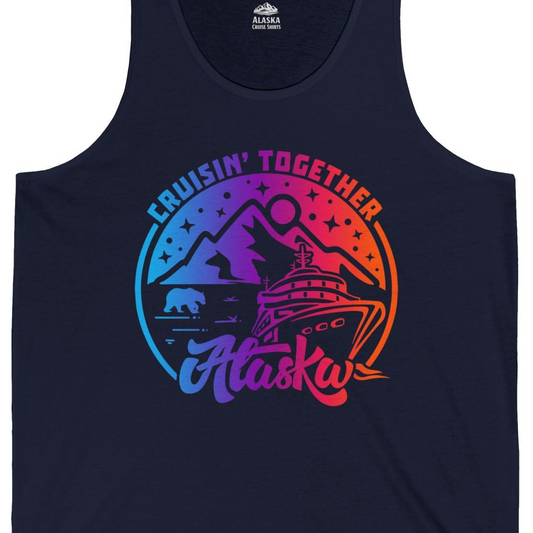 Alaska Cruise Shirt Tank Top – Navy – Alaska Cruise Shirts Close Up