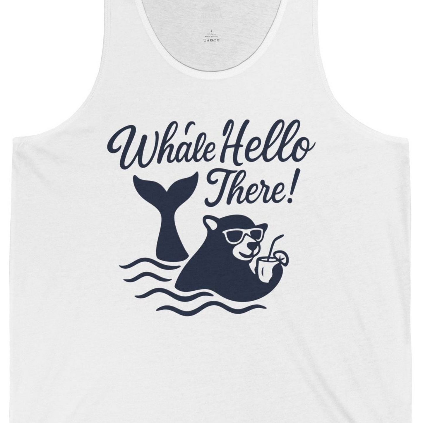 Whale Hello There Shirt Tank Top – White – Alaska Cruise Shirts Close Up