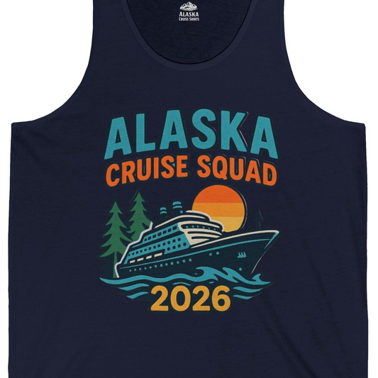 Alaska Cruise Squad Shirt Tank Top – Navy – Alaska Cruise Shirts Close Up