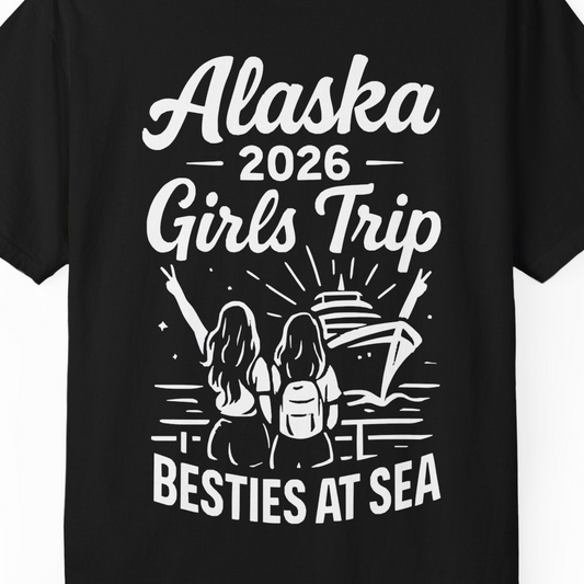 Alaska 2026 Girls Trip Besties At Sea Cruise Friends Shirt — Comfort T-Shirt – Alaska Cruise Shirts Close Up
