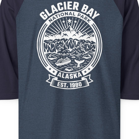 Glacier Bay Alaska National Park Adventure Shirt for Travelers — 3/4 Sleeve T-Shirt – Alaska Cruise Shirts Close Up