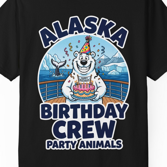 Alaska Birthday Crew Party Animals Polar Bear Cruise Shirt — Comfort T-Shirt – Alaska Cruise Shirts Close Up
