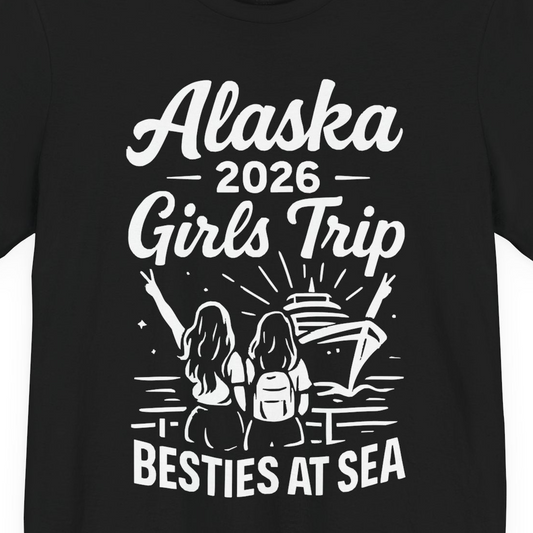 Alaska 2026 Girls Trip Besties At Sea Cruise Friends Shirt — Premium Tee T-Shirt – Alaska Cruise Shirts Close Up