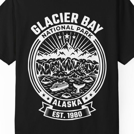 Glacier Bay Alaska National Park Adventure Shirt for Travelers — Comfort T-Shirt – Alaska Cruise Shirts Close Up