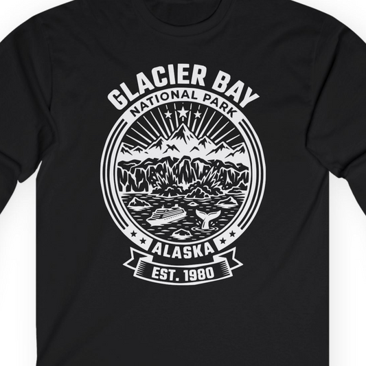 Glacier Bay Alaska National Park Adventure Shirt for Travelers — Long Sleeve T-Shirt – Alaska Cruise Shirts Close Up
