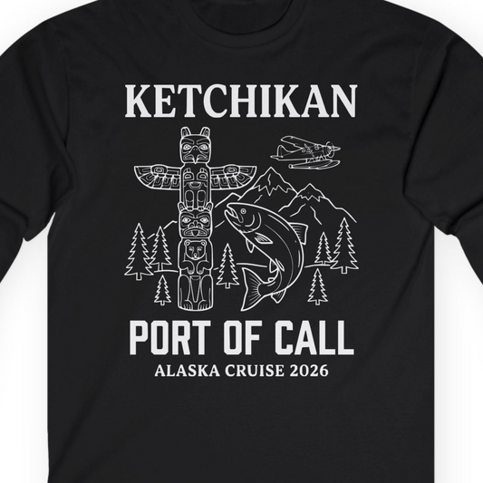 Ketchikan Alaska Cruise Port of Call Totem Wildlife Adventure Shirt — Long Sleeve T-Shirt – Alaska Cruise Shirts Close Up