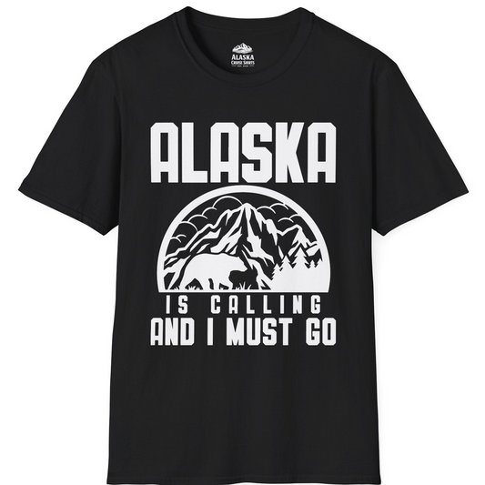 Alaska Is Calling Shirt - Mountain Bear Silhouette Adventure Tee T-Shirt – Black – Alaska Cruise Shirts