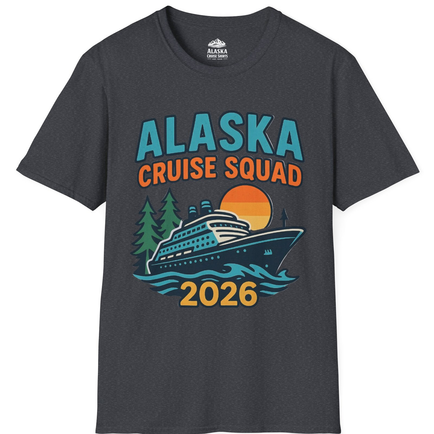 Alaska Cruise Squad Shirt - Retro Sunset Adventure Family Group Tee T-Shirt – Dark Heather Grey – Alaska Cruise Shirts
