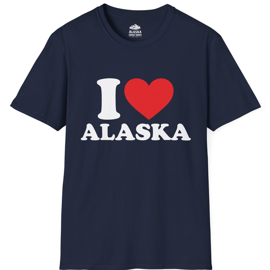 I Love Alaska Shirt - Bold Heart Graphic Retro Alaska Cruise Tee T-Shirt – Navy – Alaska Cruise Shirts