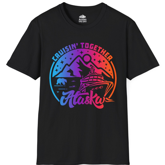 Alaska Cruise Shirt - Mountain Scenery Retro Wildlife Gradient Design T-Shirt – Black – Alaska Cruise Shirts