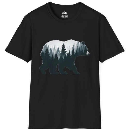 Double Exposure Bear Forest Silhouette Wilderness Shirt for Nature Lovers T-Shirt – Black – Alaska Cruise Shirts