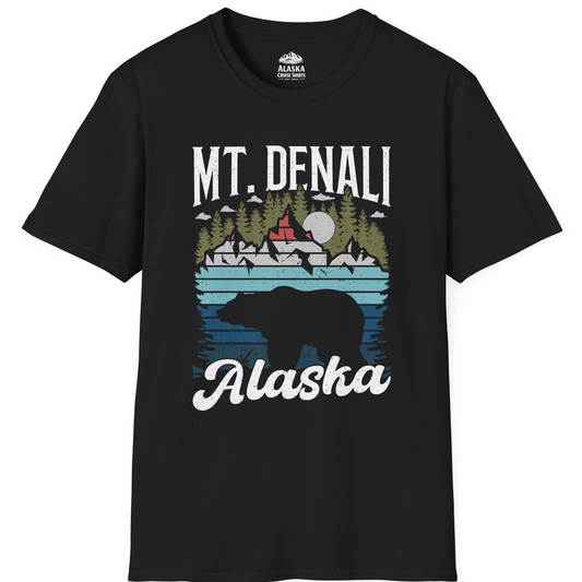 Mt Denali Alaska Bear Wilderness Shirt - Vintage Distressed Outdoor Tee T-Shirt – Black – Alaska Cruise Shirts