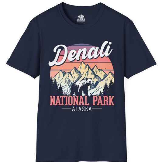 Retro Denali National Park Alaska Bear Mountains Vintage Shirt T-Shirt – Navy – Alaska Cruise Shirts