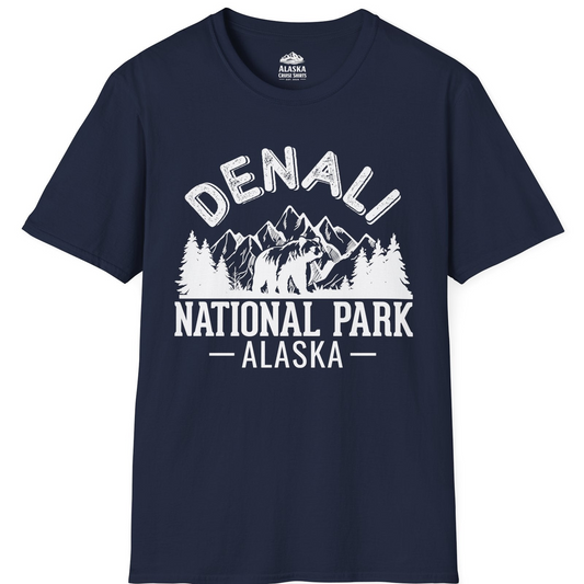 Denali National Park Bear Mountains Vintage Alaska Nature Shirt T-Shirt – Navy – Alaska Cruise Shirts