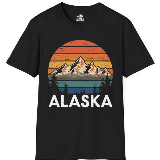 Retro Alaska Mountain Scenery Shirt - Vintage Denali Sunset Tee T-Shirt – Black – Alaska Cruise Shirts