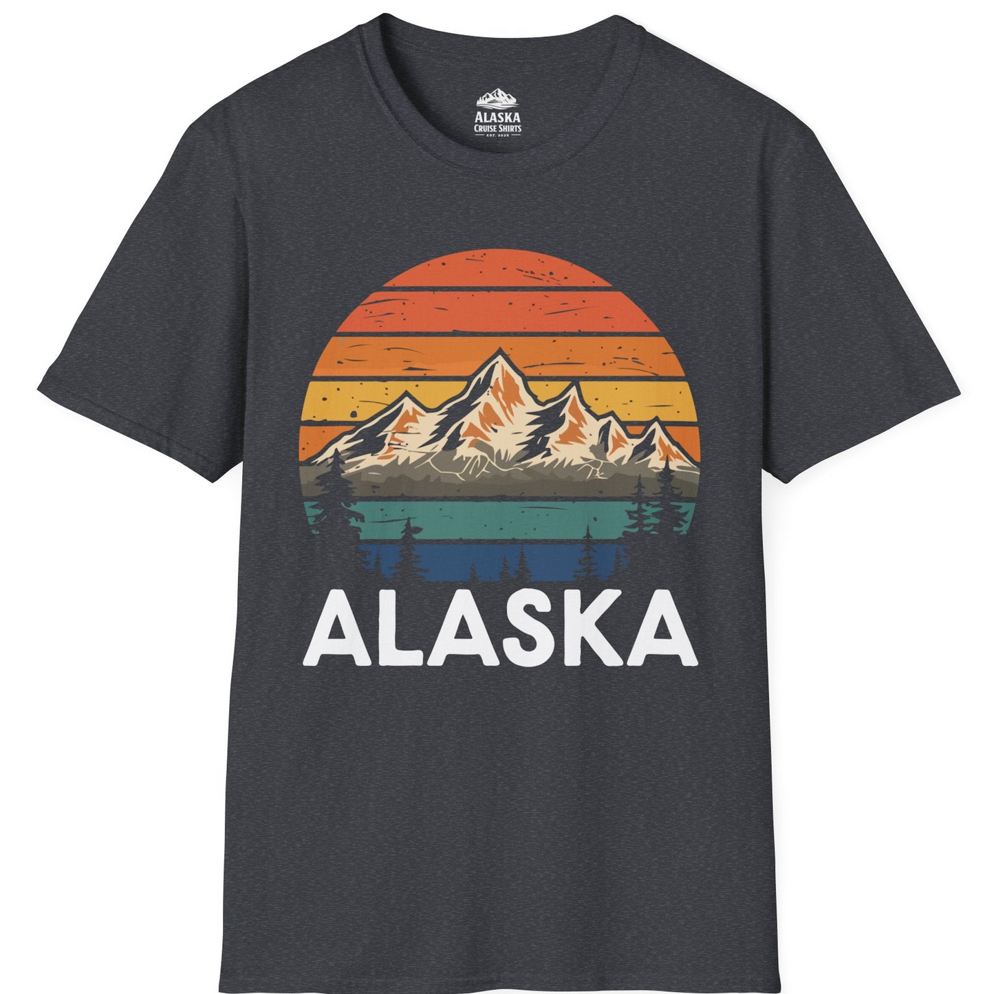 Retro Alaska Mountain Scenery Shirt - Vintage Denali Sunset Tee T-Shirt – Dark Heather Grey – Alaska Cruise Shirts
