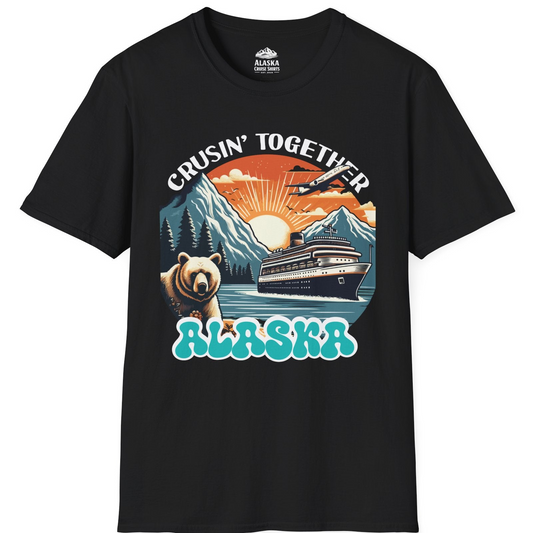 Alaska Cruise Shirt - Retro Bear and Ship Vintage Travel Illustration T-Shirt – Black – Alaska Cruise Shirts