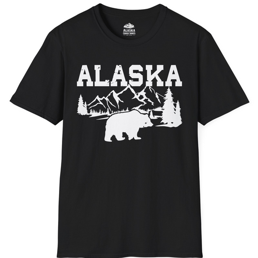 Alaska Bear Shirt - Wilderness Mountains and Trees Nature Silhouette Tee T-Shirt – Black – Alaska Cruise Shirts