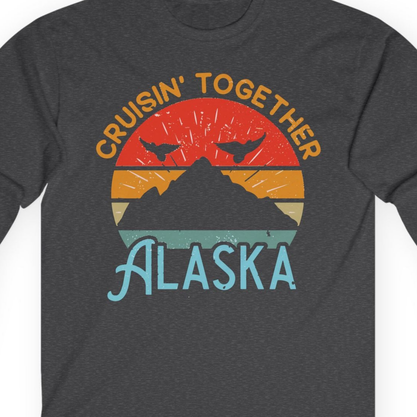 Retro Alaska Cruise Shirt T-Shirt – Dark Heather – Alaska Cruise Shirts Close Up