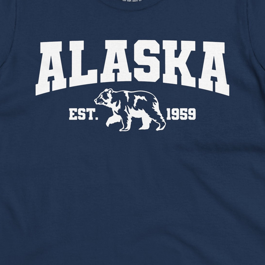 Vintage Alaska Bear Shirt T-Shirt – Navy – Alaska Cruise Shirts Close Up