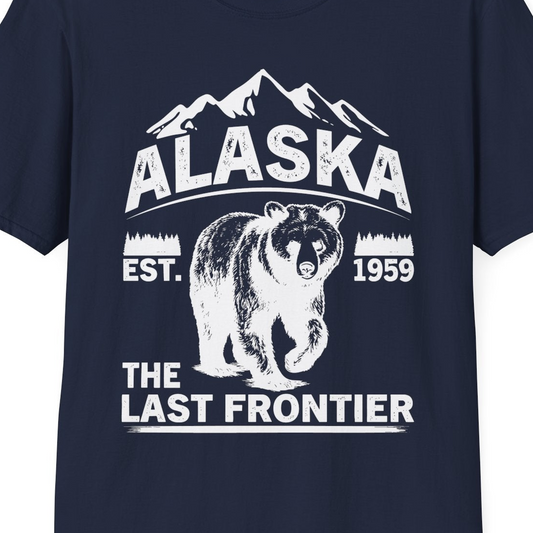 Alaska Bear Shirt T-Shirt – Navy – Alaska Cruise Shirts Close Up