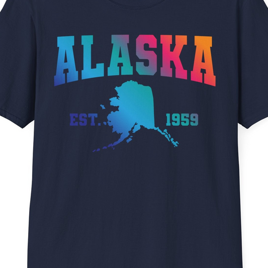 Retro Alaska Est 1959 Shirt T-Shirt – Navy – Alaska Cruise Shirts Close Up