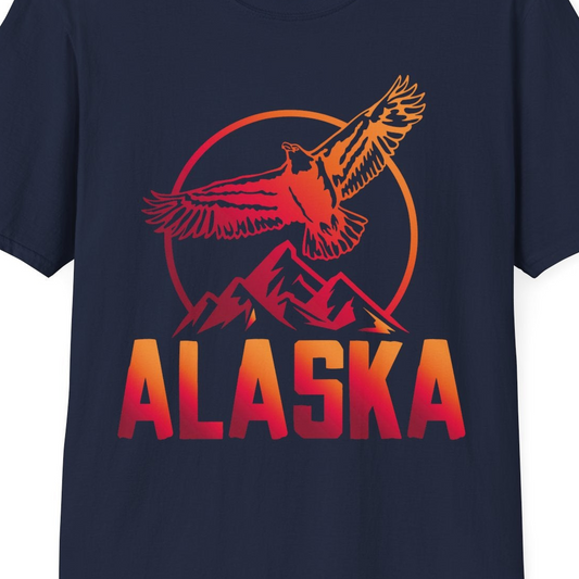 Alaska Eagle Mountains Graphic Shirt T-Shirt – Navy – Alaska Cruise Shirts Close Up