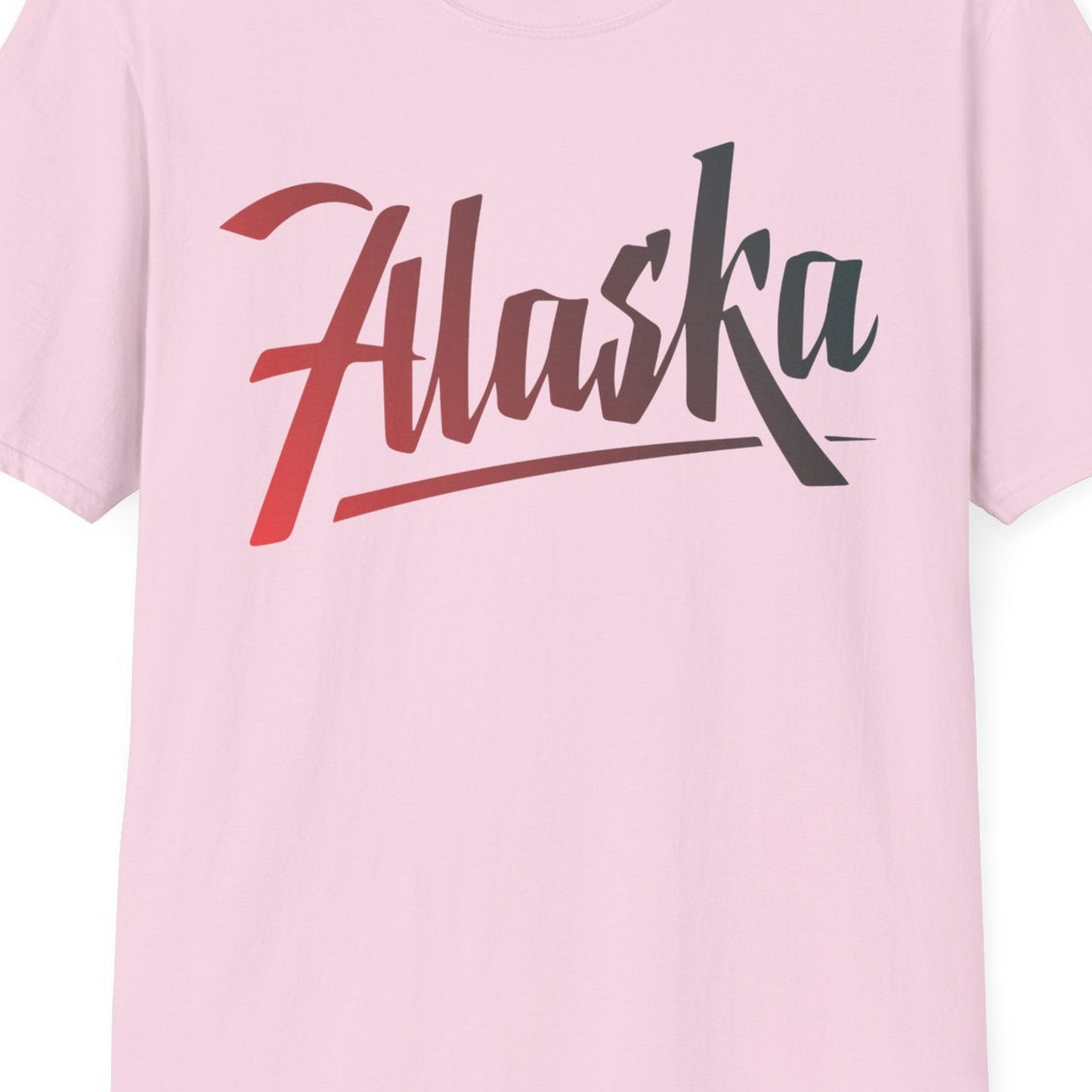 Alaska Script Wordmark Shirt T-Shirt – Light Pink – Alaska Cruise Shirts Close Up