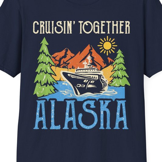 Alaska Cruise Adventure Nature Landscape Retro Family Shirt — T-Shirt T-Shirt – Navy – Alaska Cruise Shirts Close Up