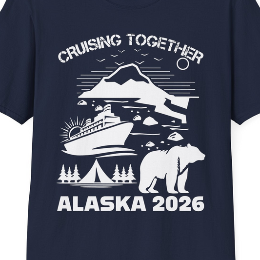 Alaska Cruise 2026 Family Adventure Bear Mountain Nature Shirt — T-Shirt T-Shirt – Navy – Alaska Cruise Shirts Close Up