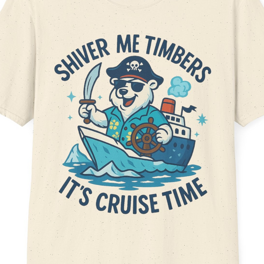 Funny Polar Bear Pirate Cruise Vacation Shirt T-Shirt – Natural – Alaska Cruise Shirts Close Up