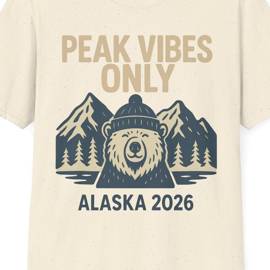 Alaska 2026 Mountain Adventure Bear T-Shirt – Natural – Alaska Cruise Shirts Close Up