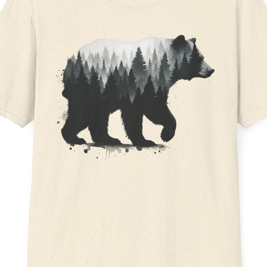 Bear Silhouette Forest Double Exposure Shirt T-Shirt – Natural – Alaska Cruise Shirts Close Up