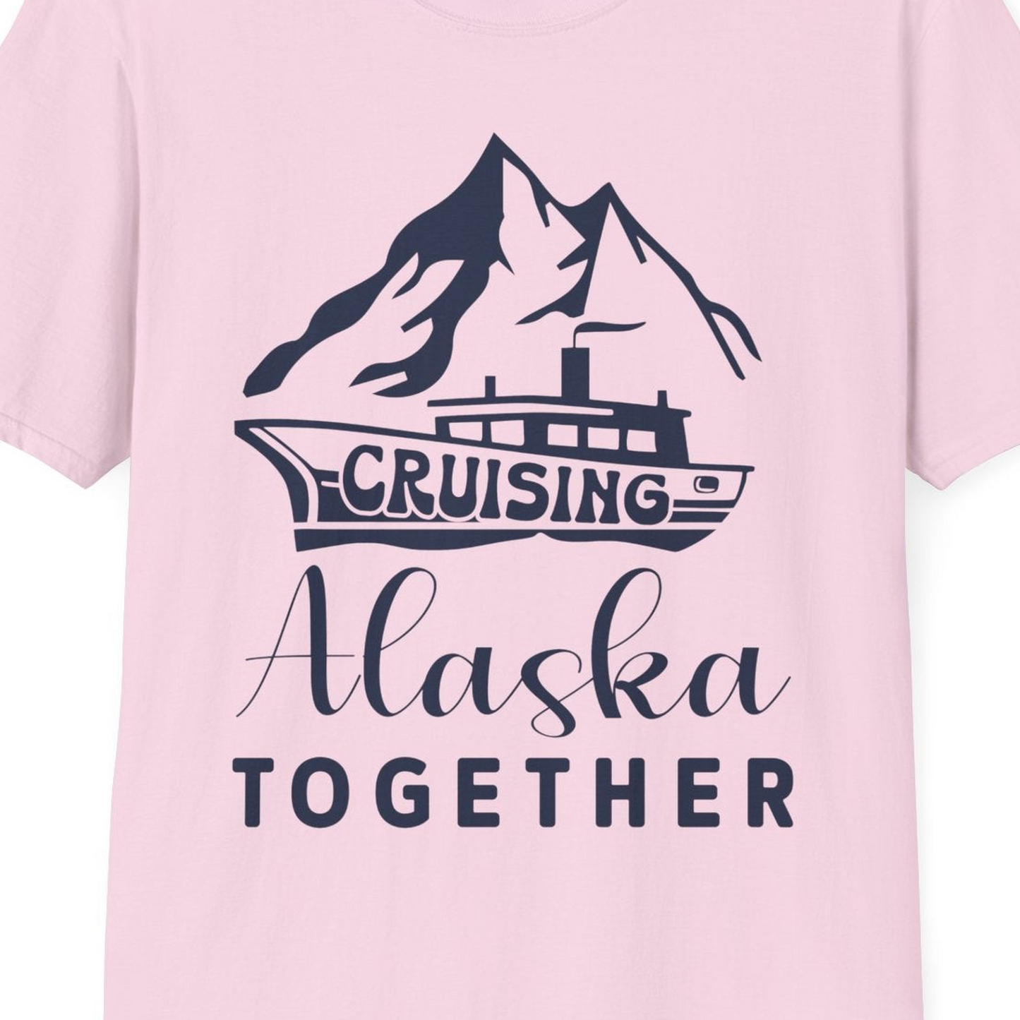 Cruising Alaska Together Mountains and Ship Family Cruise Shirt — T-Shirt T-Shirt – Light Pink – Alaska Cruise Shirts Close Up