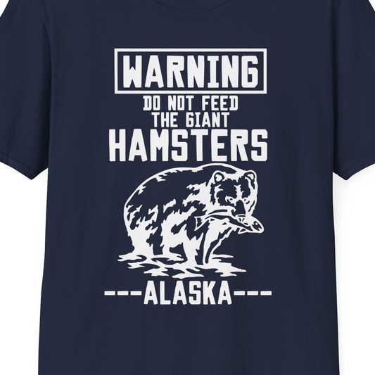 Funny Alaska Bear Warning Sign Shirt T-Shirt – Navy – Alaska Cruise Shirts Close Up