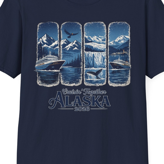 Alaska Cruise Adventure Shirt T-Shirt โ Navy โ Alaska Cruise Shirts Close Up