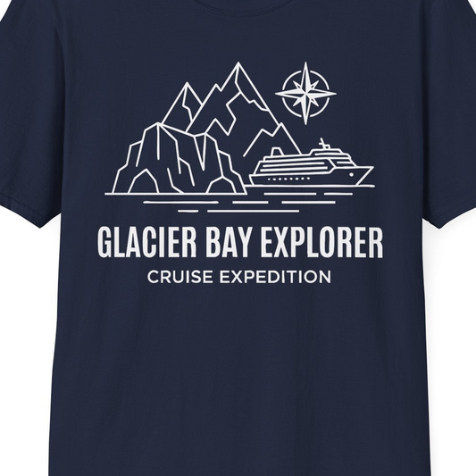 Glacier Bay Alaska Cruise Shirt T-Shirt – Navy – Alaska Cruise Shirts Close Up
