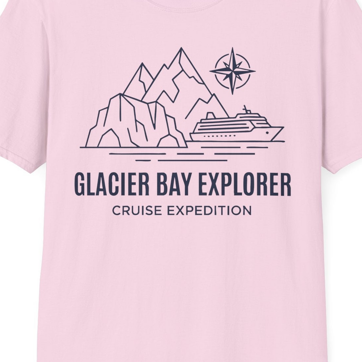 Glacier Bay Alaska Cruise Shirt T-Shirt – Light Pink – Alaska Cruise Shirts Close Up